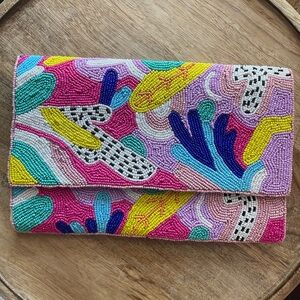 NWOT Vibrant Multicolor Beaded Clutch